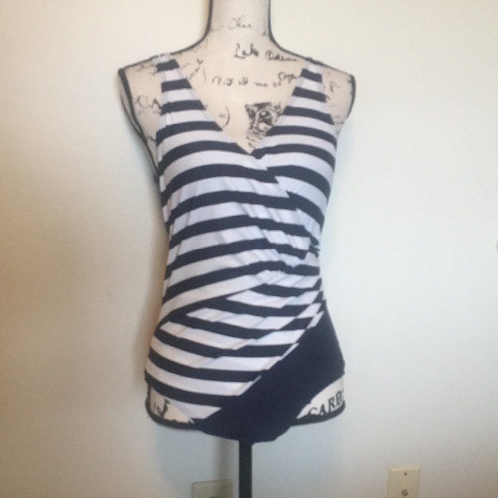 TOGS Australia Navy Blue Striped Swimsuit Size 10
